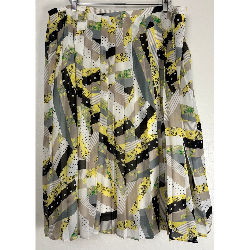Calvin Klein Floral Pleated Midi Skirt Yellow Black Floral Patchwork 16W 2114